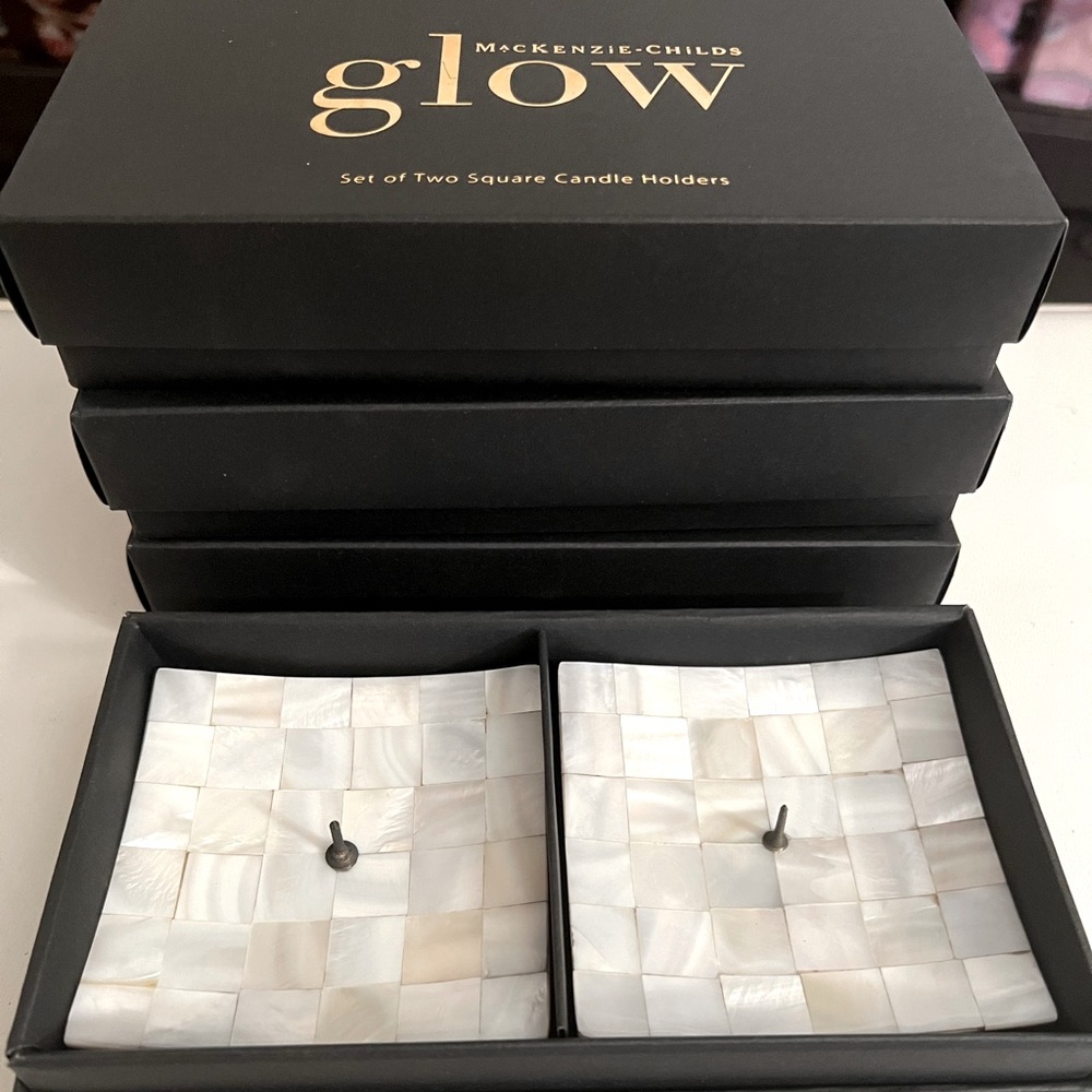 MacKenzie-Childs Mother-of-Pearl Square Candle Holders - Set of EIGHT- BNWB